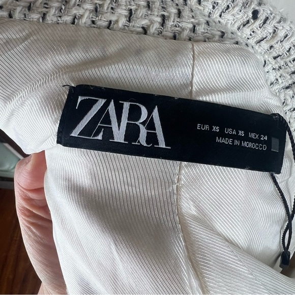 Zara Textured Double Breasted Tweed Crop Blazer size XS White - Picture 8 of 9